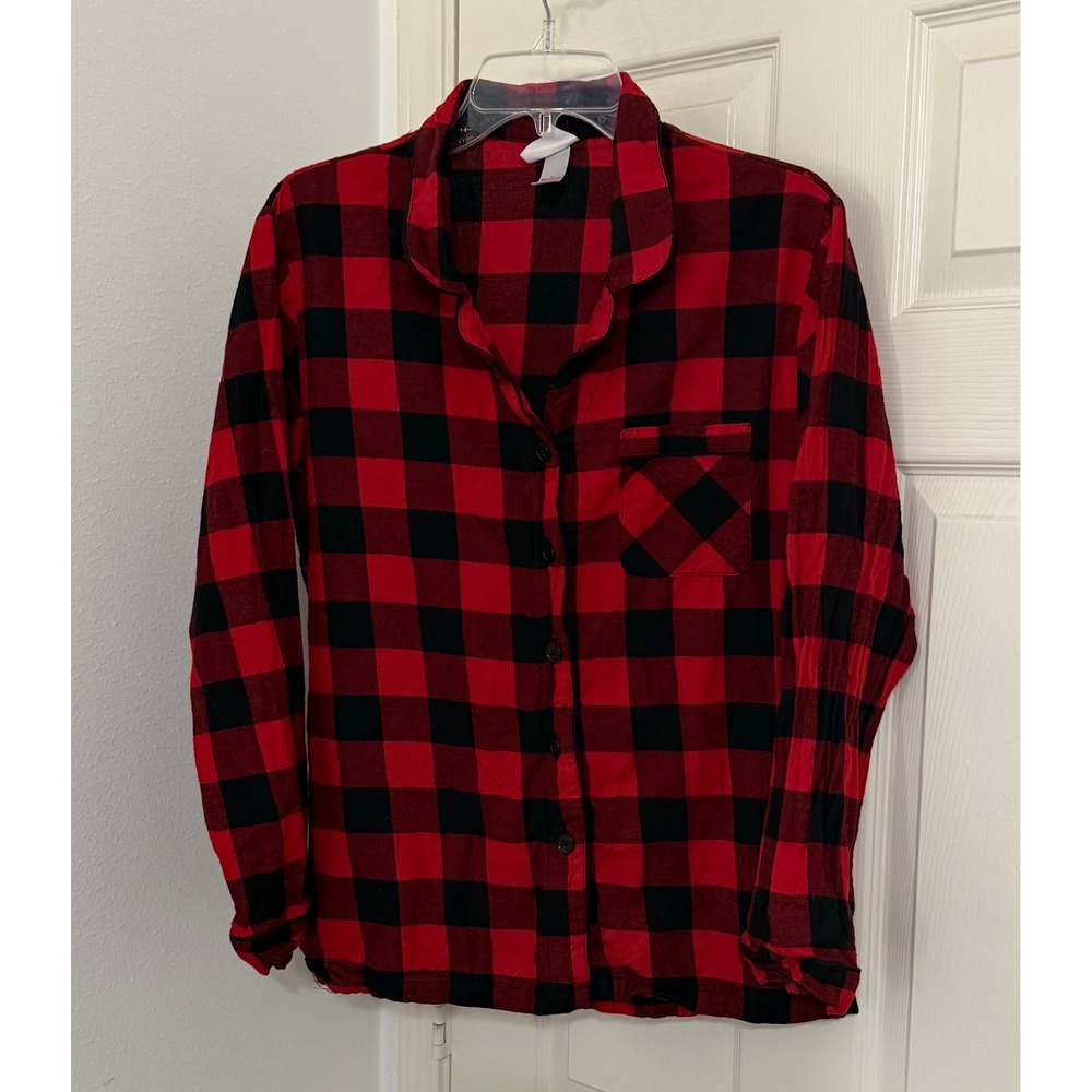 Wondershop Women's sz L Buffalo Plaid Pajama Set Red Black Cotton Sleepwear Cozy